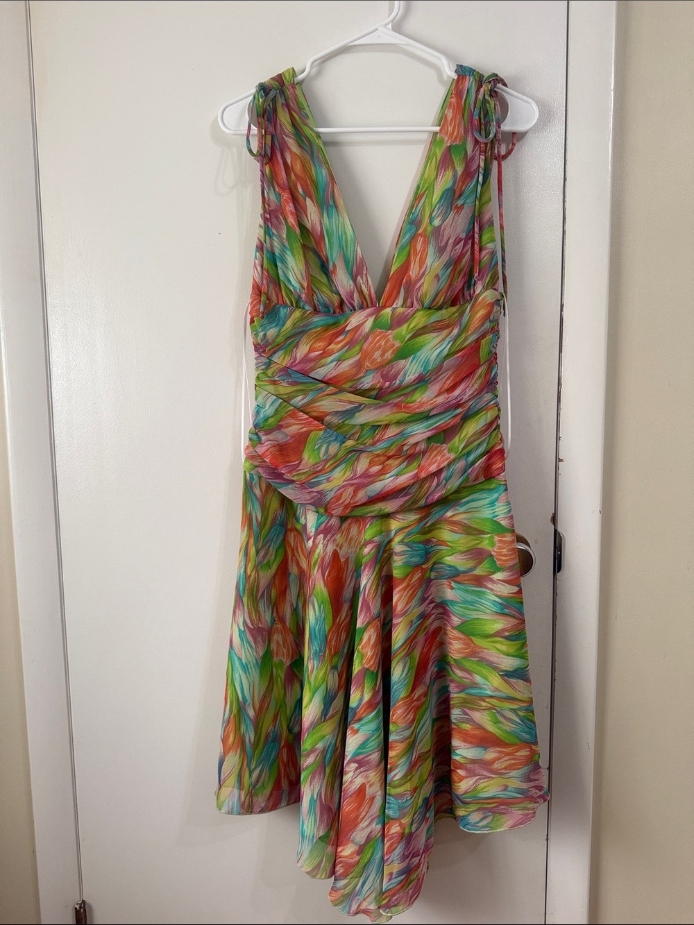 Vintage ABS Allen Schwartz Multicolor Floral-Pattern Asymmetrical hem Dress